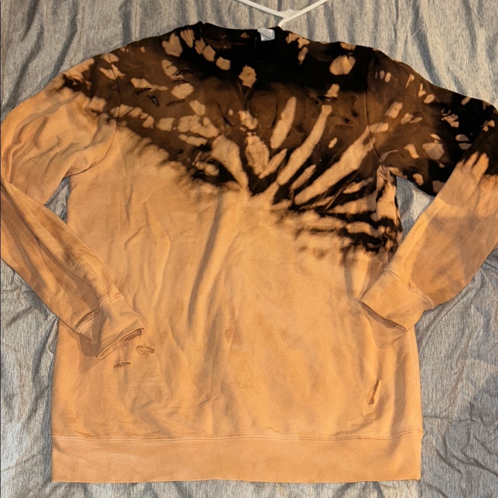 Tie-Dye Ripped Distressed Sweatshirt Crew Neck Long Top Tunic
